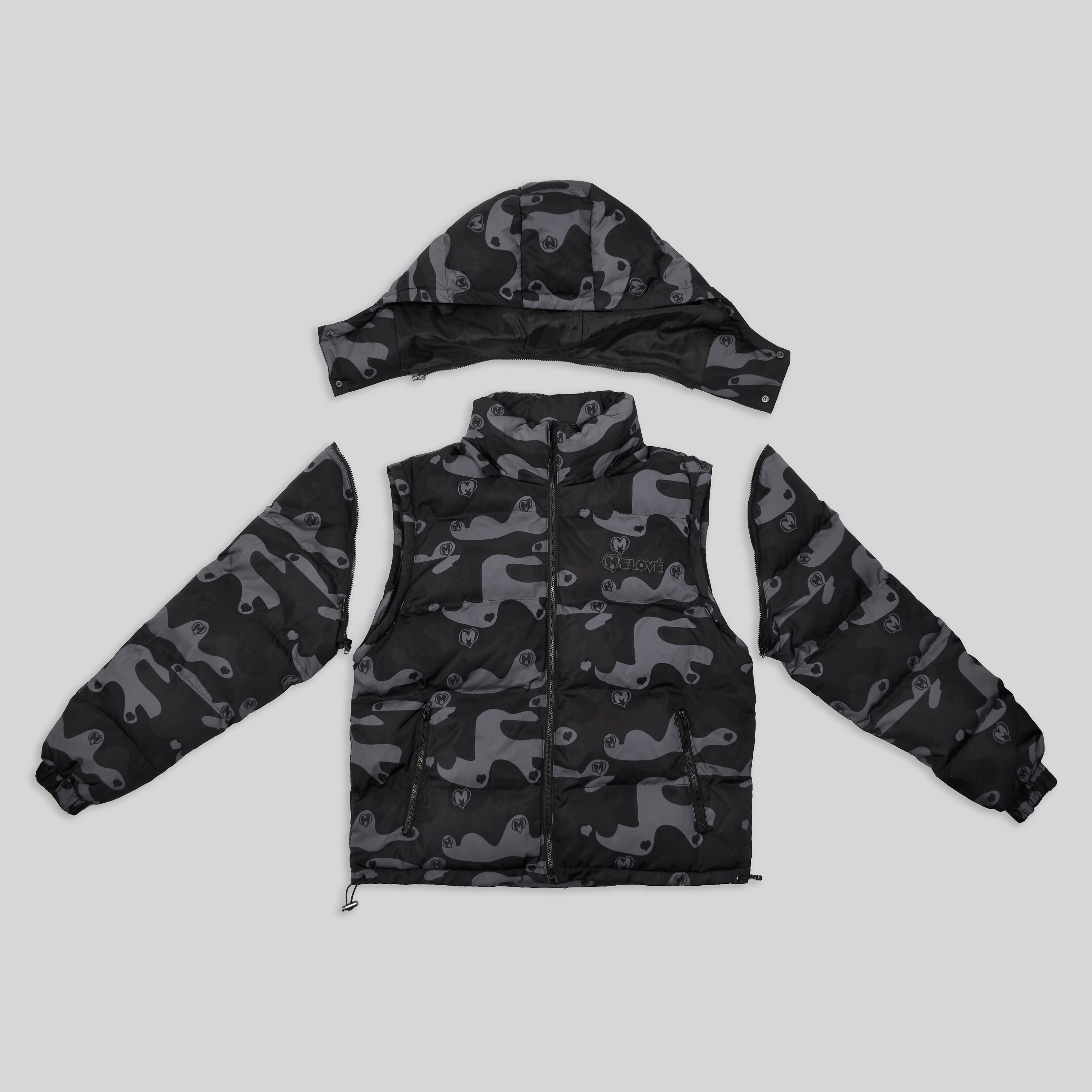 Melové 4 in 1 Black Camo Puffer Jacket – Melove Clothing